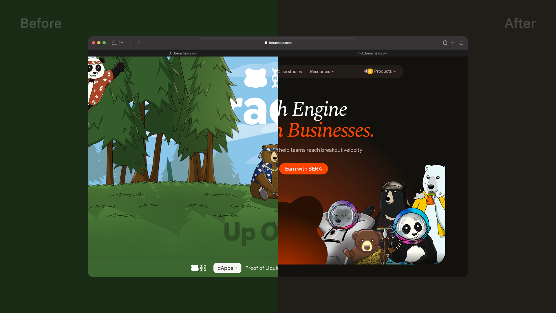 Berachain landing page before and after the redesign